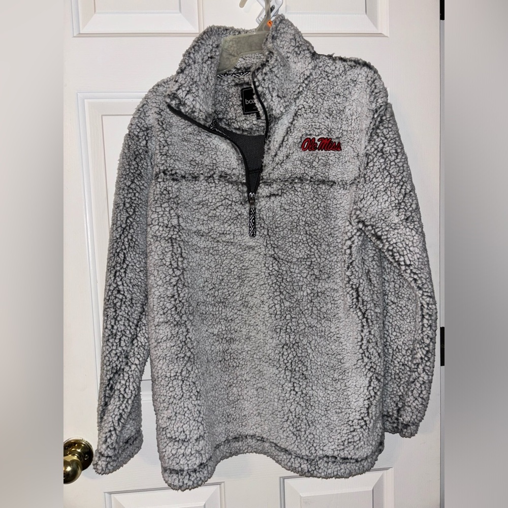 Boxercraft Ole Miss Gray Sherpa Quarter-Zip Pullover size medium